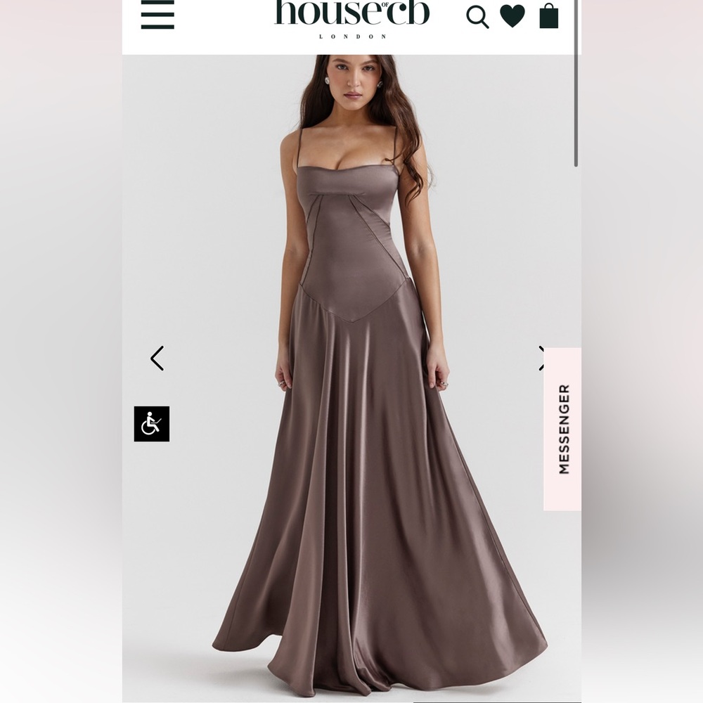House of CB Anabella dress in the color Taupe. Size S, regular cup size